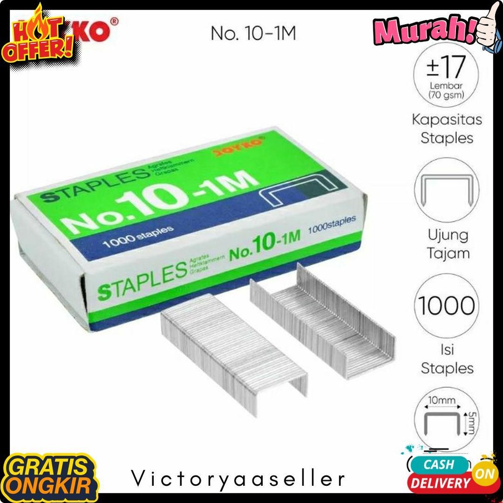 

( 1 Dus = 20 Pak Kecil ) 10-1M Staples Steples Isi Stapler Stepler Neces Joyko No. 10 - 1M Kecil Flash Sale! Diskon Hingga 70%