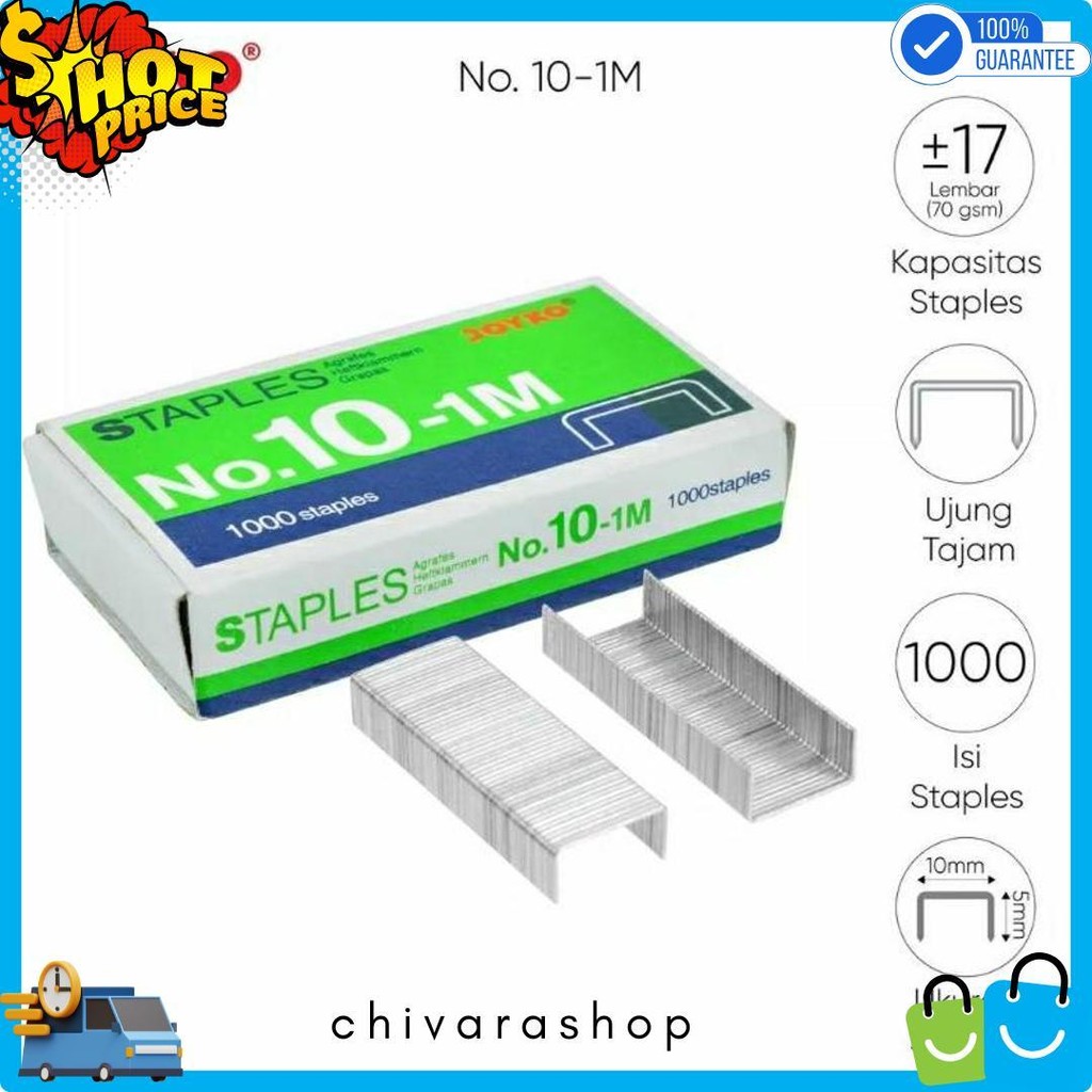 

( 1 Dus = 20 Pak Kecil ) 10-1M Staples Steples Isi Stapler Stepler Neces Joyko No. 10 - 1M Kecil Terlengkap Dan Termurah