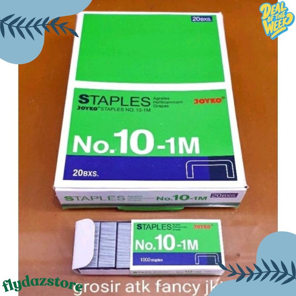 

( 1 Dus = 20 Pak Kecil ) 10-1M Staples Steples Isi Stapler Stepler Neces Joyko No. 10 - 1M Kecil Flash Sale! Diskon Hingga 70%