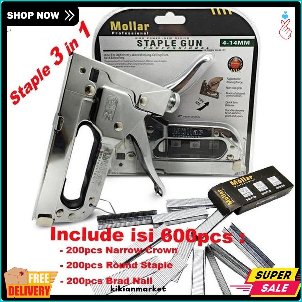 

Gun Tacker Alat Staples Dan Paku Tembak 3In1 / Staple Gun Mollar 4-14Mm / Stapler Tembak Manual Diskon