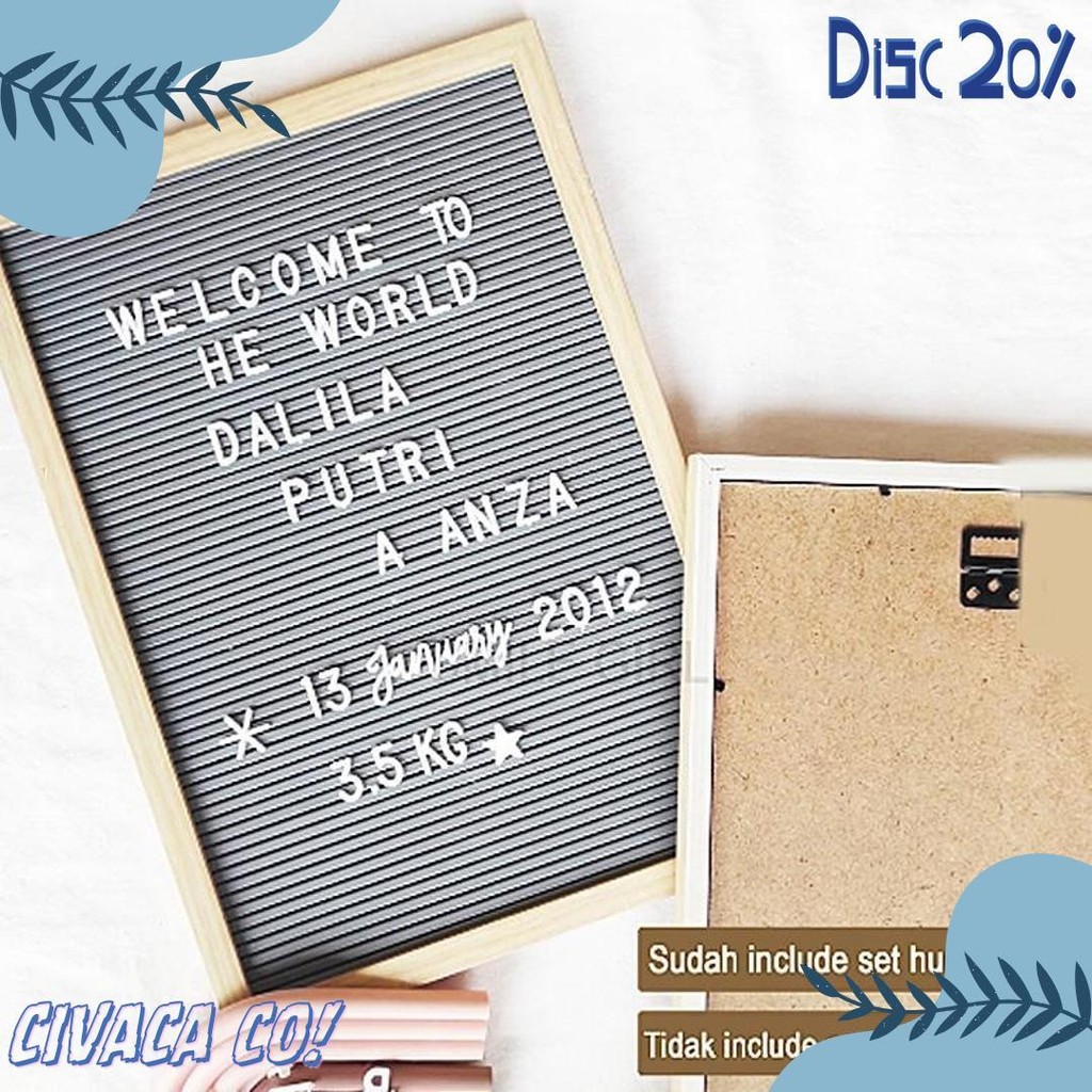 

Letter Board Baby Include Huruf/ Felt Letter Board Set / Letter Board/Papan Nama Bayi /Papan Menu / Dekorasi Rumah Viral 30*40 Cm Terlengkap Dan Termurah