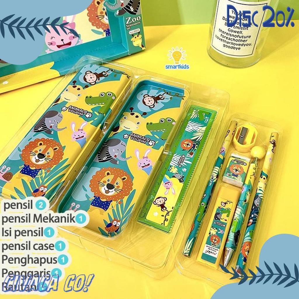 

Alat Tulis Set Paket Komplit 7 In 1 / Stationery Complete Lengkap / Kotak Pensil Anak / Souvenir Hadiah Kado / Sekolah Karakter Kartun Lucu Animal Hewan / Perlengkapan Tulis / Tempat Pensil Terlengkap Dan Termurah
