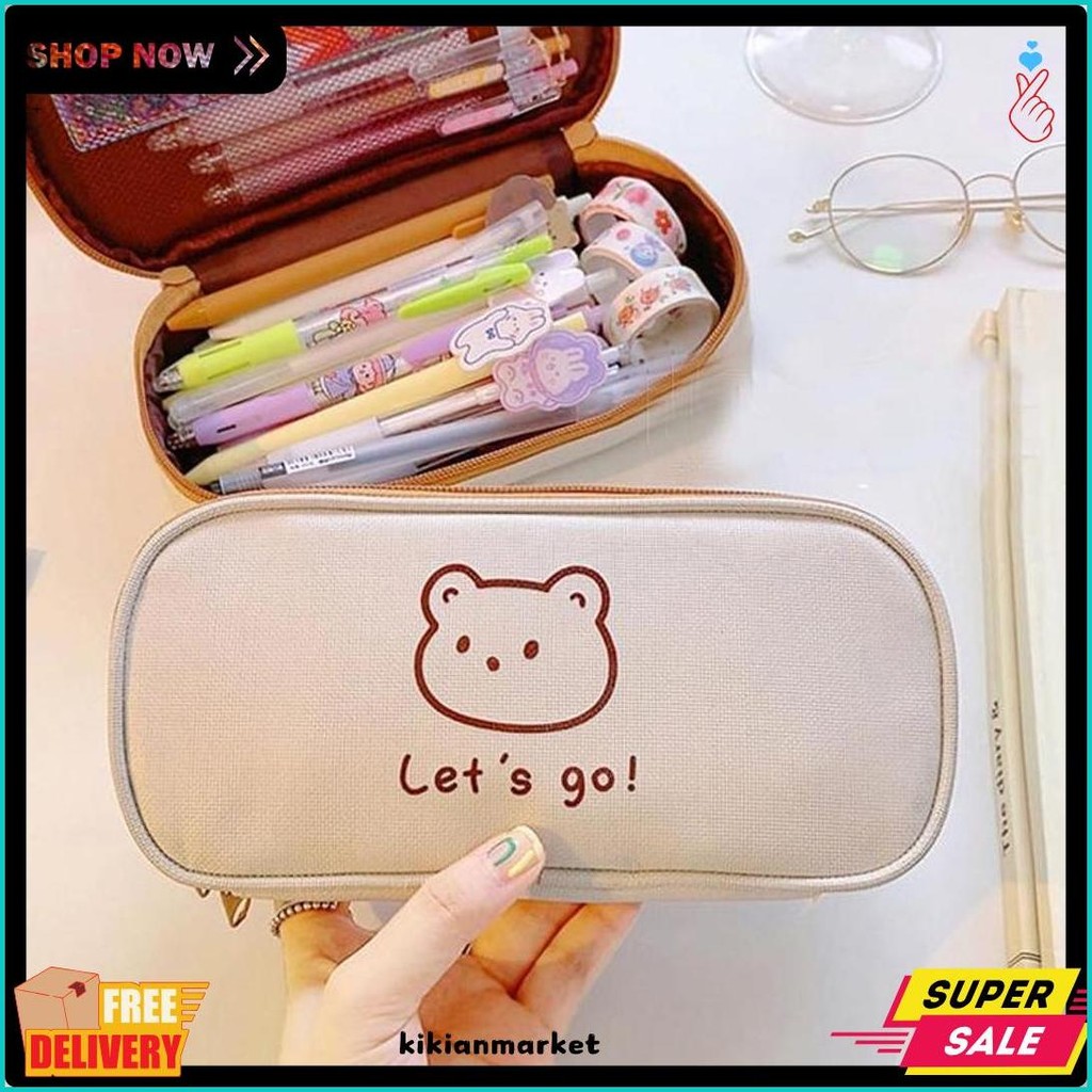 

[Miloli] Kotak Pensil Bear Cartoon Kanvas Minimalis Aesthetic Korean Style Stationery - F0204 Terlengkap Dan Termurah