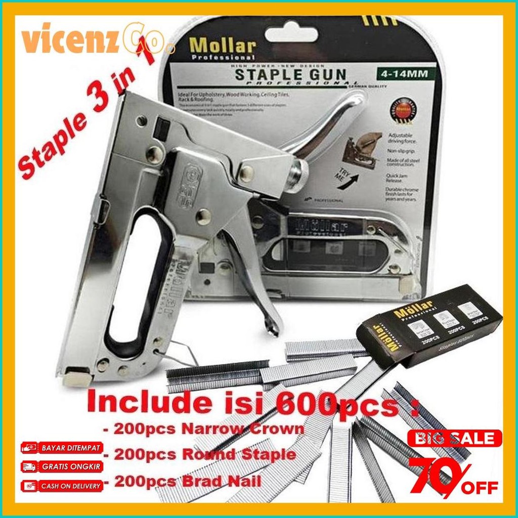

Gun Tacker Alat Staples Dan Paku Tembak 3In1 / Staple Gun Mollar 4-14Mm / Stapler Tembak Manual Terlengkap Dan Termurah