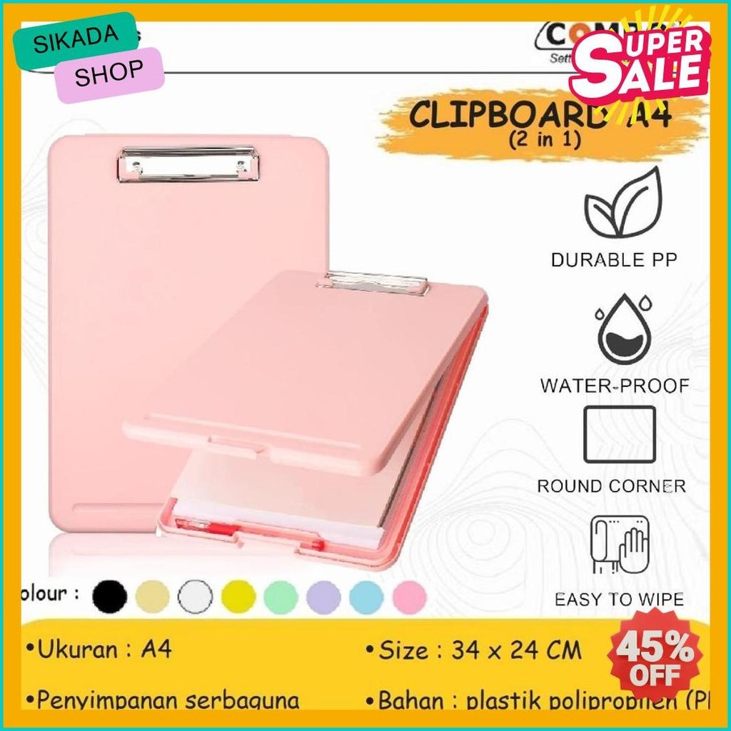 

Clipboard + Storage Alas Papan Ujian / Papan Jalan 2In1 / Clipboard 2 In 1 / Clip Board A4 Diskon