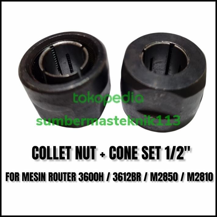 Collet Nut Router + Cone Set 1/2" Kuncian Mata Mesin Router 3600H