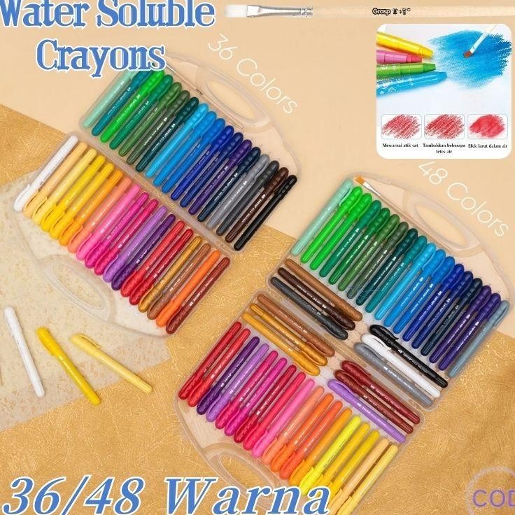 

[Cod] 'Grasp Crayon' 36/48 Warna Krayon Dilengkapi Dengan Kuaslembut Water Soluble Crayon 6 Cara Bermain
