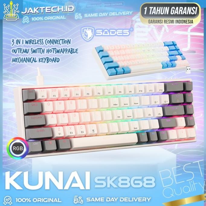 Sades Kunai Sk868 Gateron Hotswap 3In1 Wireless Mechanical Keyboard New Stok