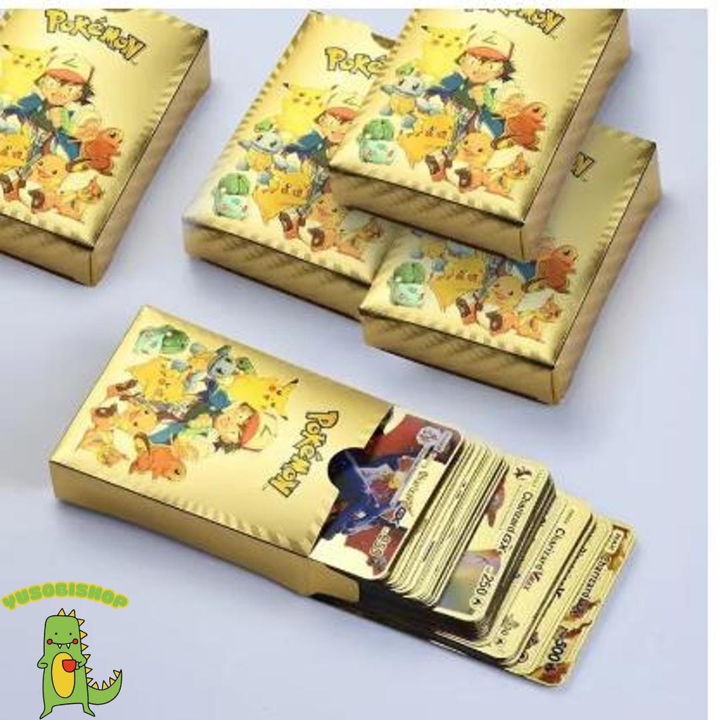 Kartu Pokemon Gold / 55Pcs Kartu Pokemon Logam Emas Vmax Gx Energy Card Collection Battle Card Qdd /