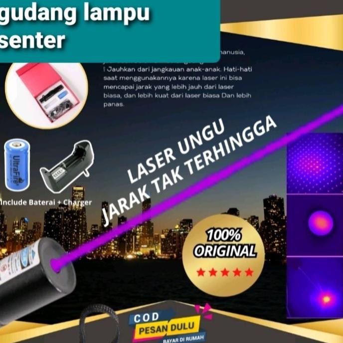 Laser Pointer Ultralaser Ungu Jarak Jauh Baterai Charge Original New Stok