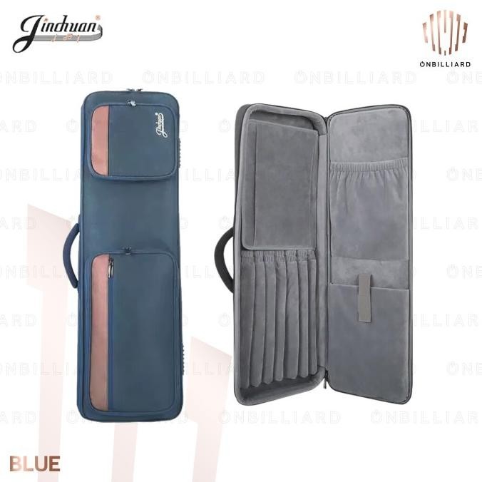Murah JINCHUAN C-2234 Tas Stick Billiard 3x4 Cue Soft Case 3 Butt 4 Shaft 7 Lubang Sekat Kain Billia