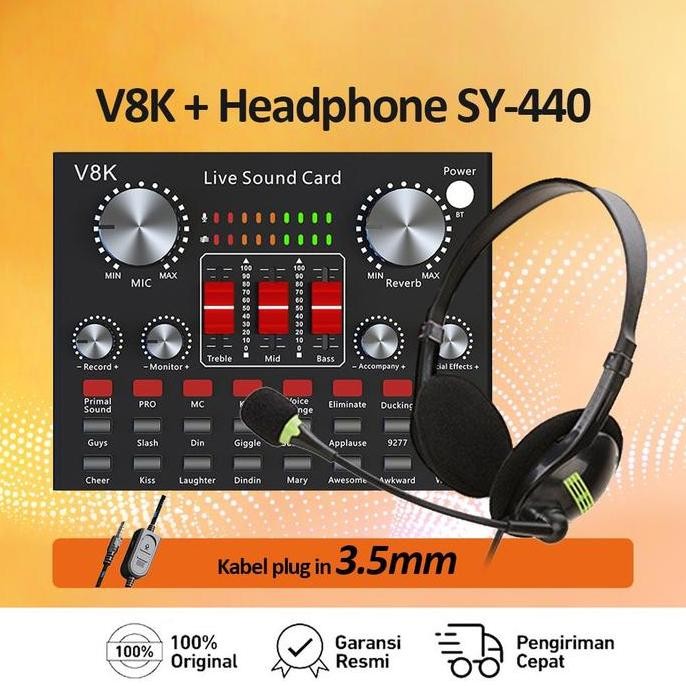 BONKYO MIXER V8K+HEADPHONE  SOUND CARD PERALATAN SIARAN LANGSUNG KOMPUTER DAN PONSEL KARAOKE REKAMAN