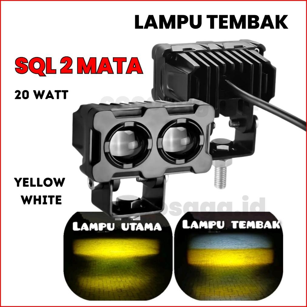 Lampu Tembak Sql 2 Mata D3 Putih-Kuning / Foglamp 2 Mata Semua Motor / Mobil Vario Mio Beat Nmax Pcx