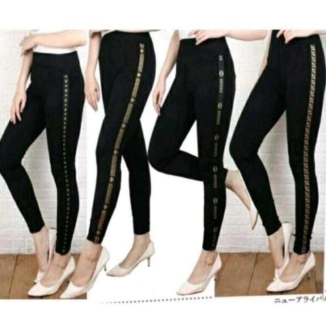Promo New Leging Import Leging List Wanita,Leging List Gold+List Merah Leging Premium Polos Hitam