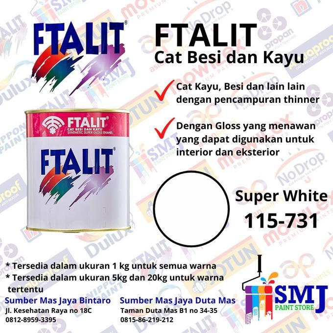 Cat Besi dan Kayu Minyak FTALIT semua warna Gloss ukuran 5 kg /5 liter