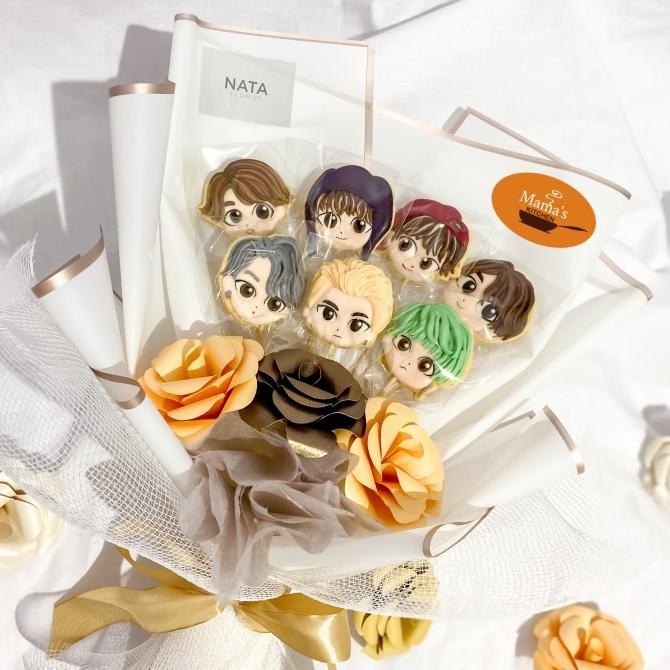 

cookies hias bouquet buket kukis flower bunga bts bt21 graduation Terlaris