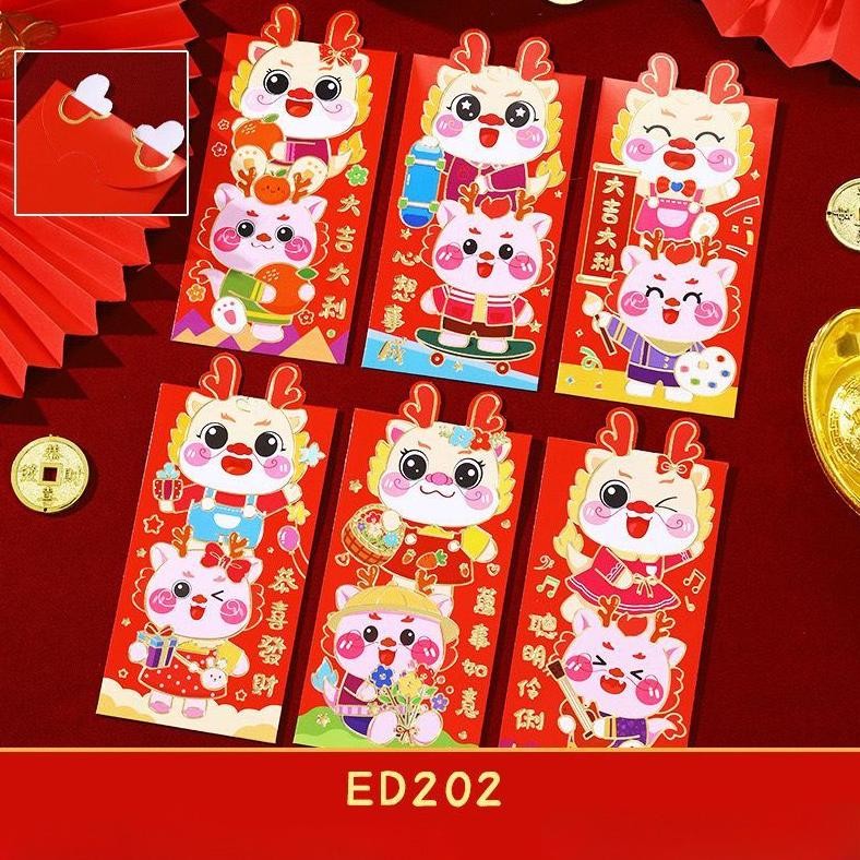 

d-54 ANGPAO 3D ISI 6 CUTE DRAGON IMLEK 2024 sincia kuping naga hongbao lucu Premium