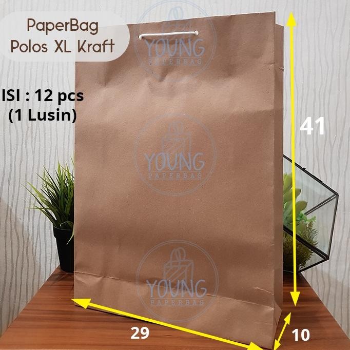 

LI34 Paper Bag / Tas Kertas XL Polos Uk.29x10x41 (1 lusin (12pcs)) Premium