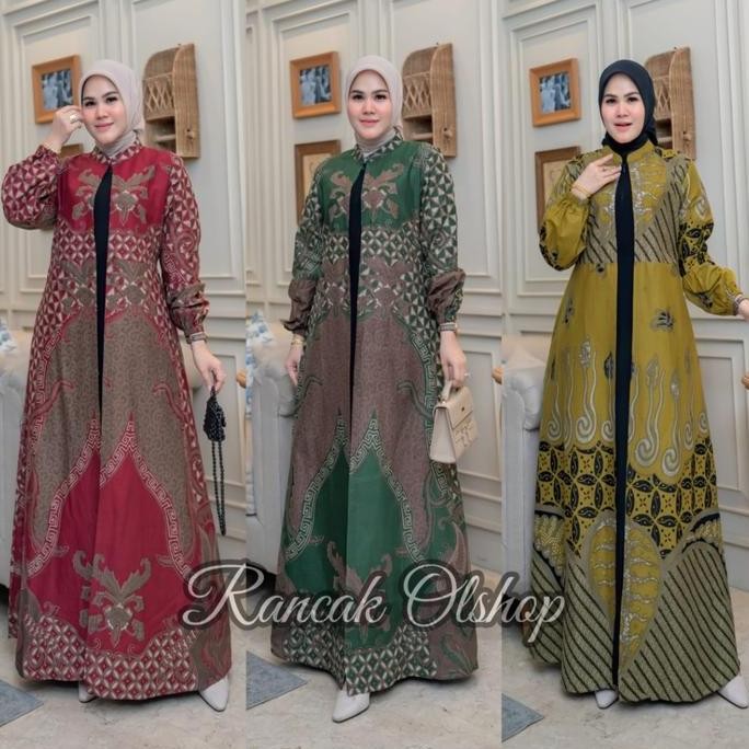 Gamis Pesta Batik Kombinasi Jetblack Dress Batik Kondangan Terlaris Busui Muslim Wanita ZAK