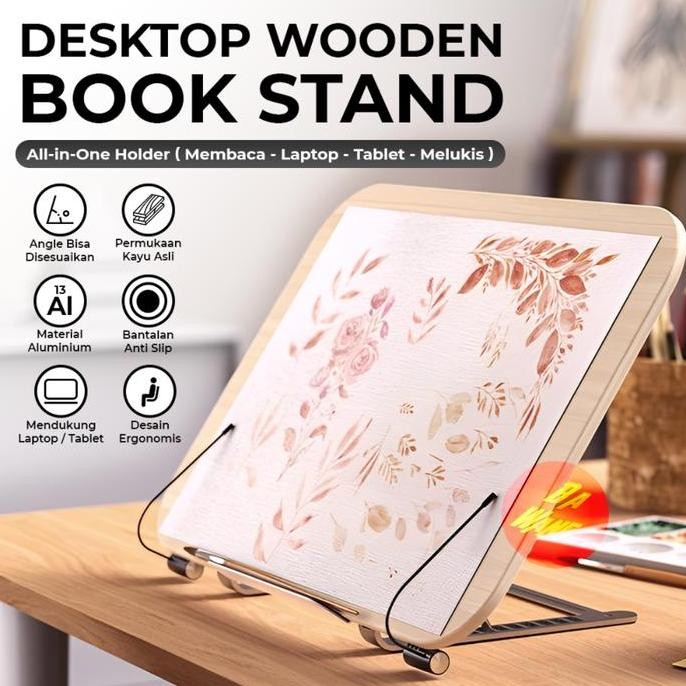 STAND STANDING HOLDER DUDUKAN ALAS KAYU BUKU TABLET LAPTOP TAB IPAD NEW
