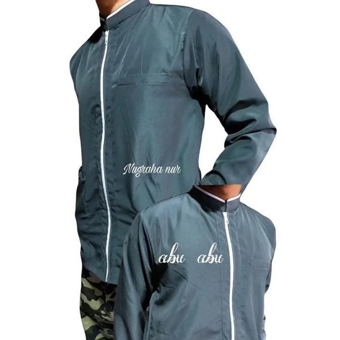 koko dewasa seleting full jaket tangan panjang Baju Muslim Nyaman Pria Samping Hitam Kurta ADI