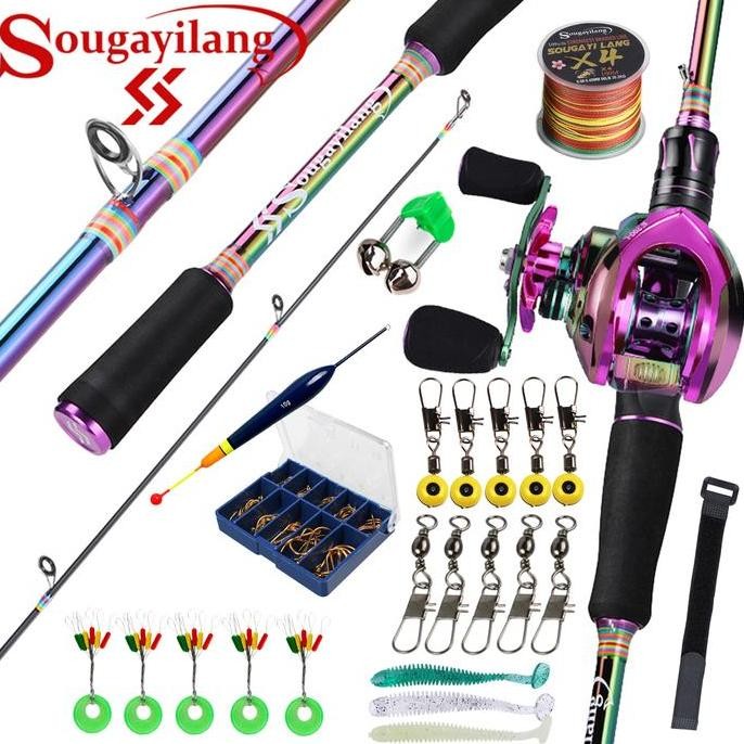 Murah Sougayilang Set 1.8M/2.1M Joran Pancing Fiber Karbon Dan Reel Pancing 12+1Bb Rasio Kecepatan R