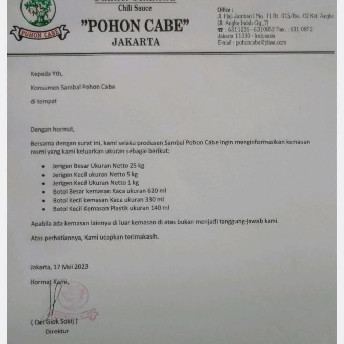 

SAUS SAMBAL POHON CABE 1KG murah