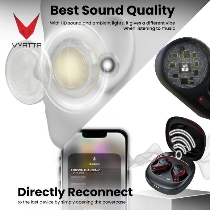Murah Vyatta Airboom Phantom Q Tws Bluetooth Headset Earphone Gaming