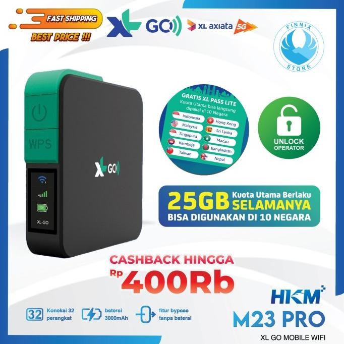 Hkm M23 Pro Modem Mifi Wifi Xl Go Izi 4G Portable Bypass & Unlock Bonus Data 25Gb Co