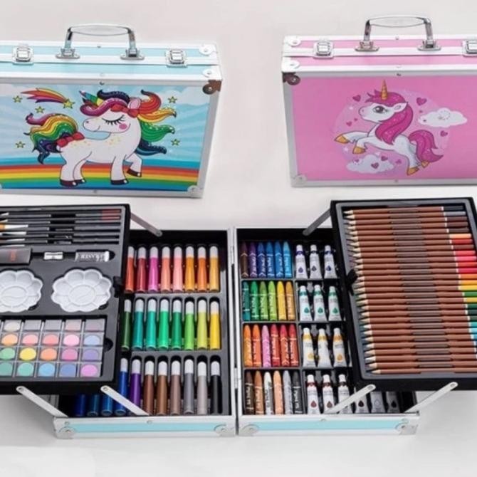 

Alat Gambar Koper Besi Crayon Cat Air Pensil Warna Marker 145 Pc