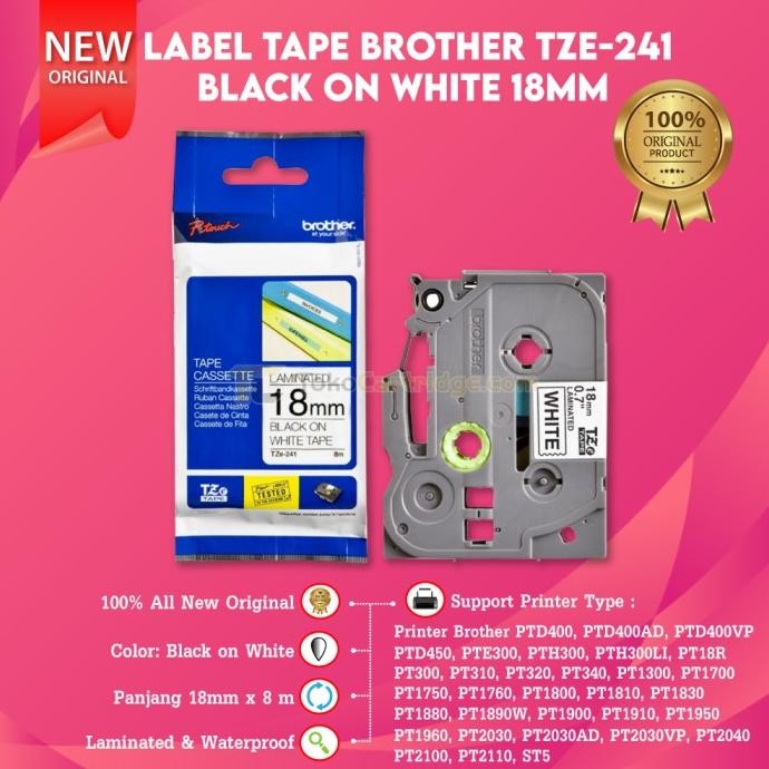 

Label Tape Original Brother Tze-241 Tze 241 Casette Laminated 18Mm Black On White Printer Pt340 Pt1300 Pt1700 Pt1750 Pt1760 New Co