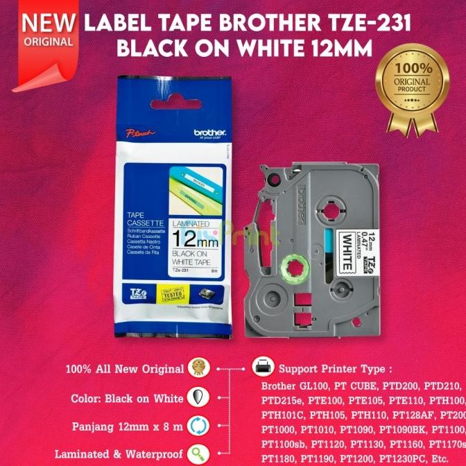 

Label Tape Casette Original Tze-231 Tze231 Tze 231 12Mm Black On White Co