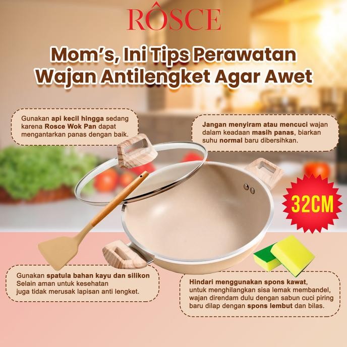 WAJAN SET JUMBO WOK PAN 32CM Steamer ROSCE panci set granit marble gm