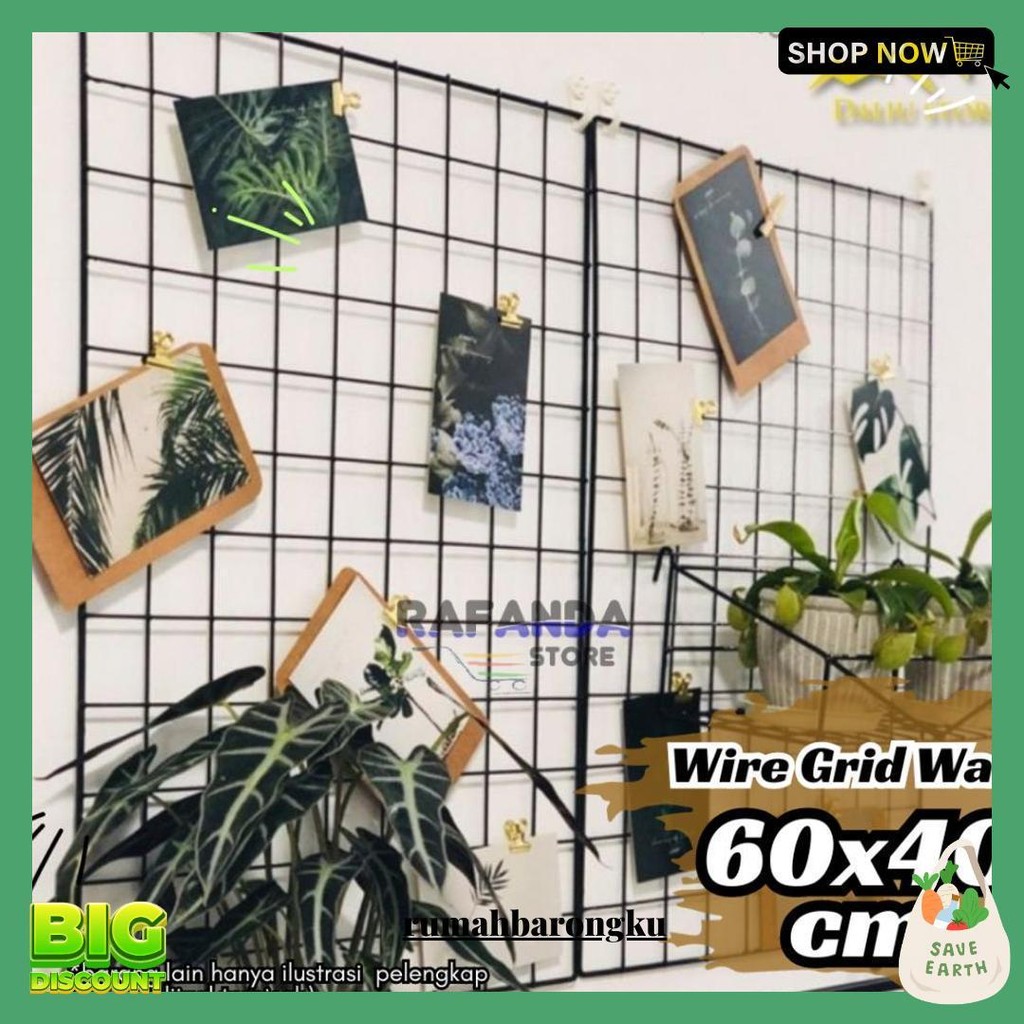 Wall Grid 60X40Cm Ram Besi Bingkai Poto Polaroid Hiasan Dinding Dan Gantungan Aksesoris Cod