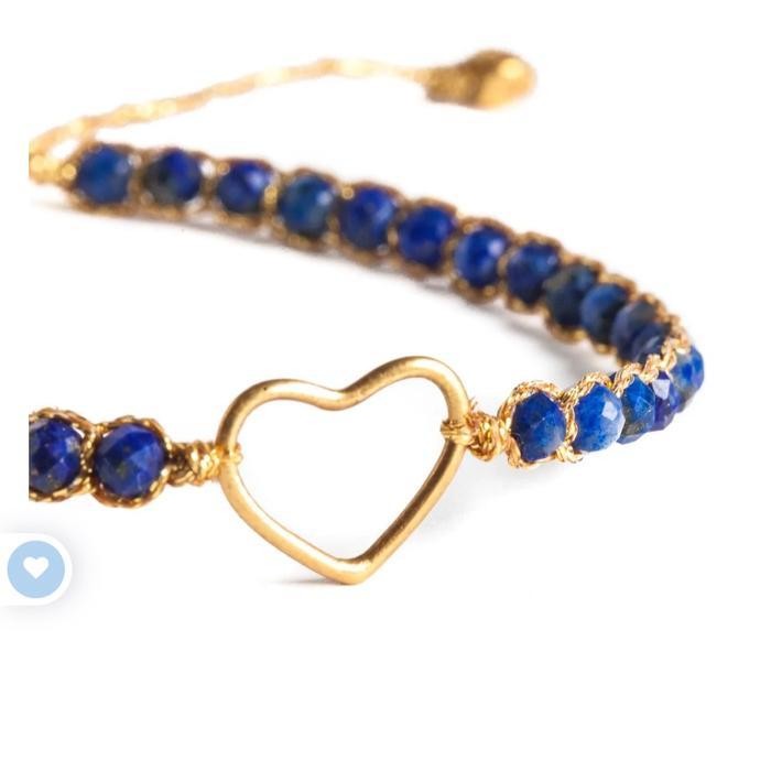 Lapis Lazuli Heart Bracelet Tali Gold Batu Semi Mulia Intan Permata Asli | Gemstones Bracelet For Wo
