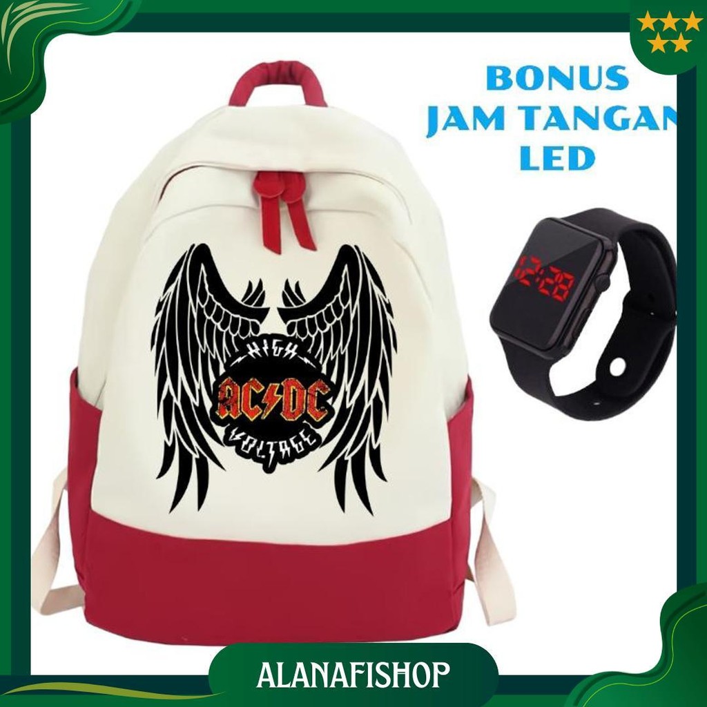 Slv Bags - Tas Anak Acdc Sekolah Laki Laki Pria Remaja Sd Smp Sma Smk Gambar Band Rock Ac/Dc Wings A
