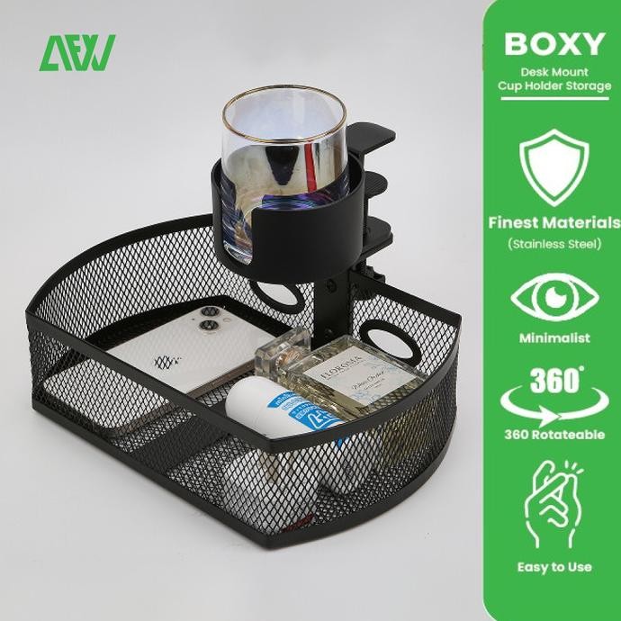 

BEBAS ONGKIR - BOXY Laci Bawah Meja Tempat Penyimpanan Desk Mount Cup Holder Storage Rack Black