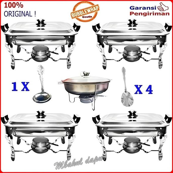 Promo Party Set Prasmanan Stainless 4 Segi 1 Bulat Kualitas Tebal 1 Set 5 Pc