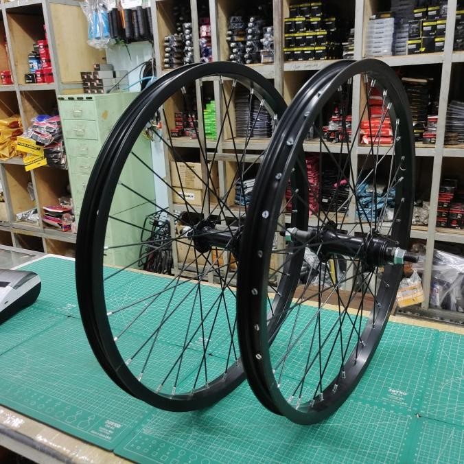 Wheellset Velg Set Jari Jari 20 BMX Lipat Hitam Satuan ..