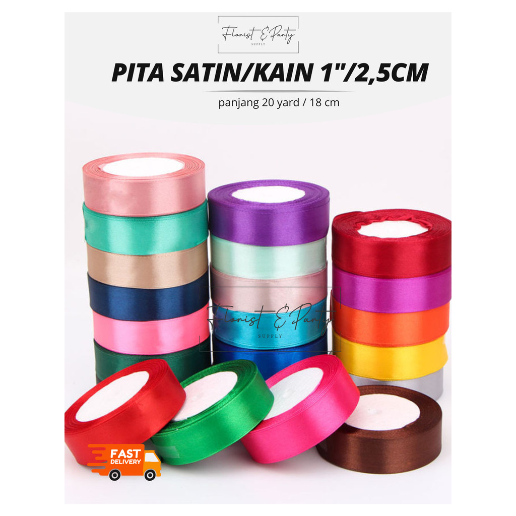 

PITA SATIN MURAH Pita Satin 1 Inch Pita Satin 2,5 CM Panjang 20 Yard / 18 Meter Pita Kado Pita Kain