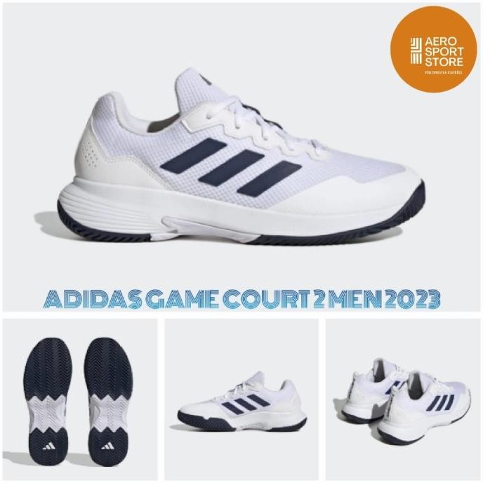 [ SEPATU TENIS LAPANGAN ADIDAS GAME COURT 2 MEN 2023 - PUTIH NAVY ]