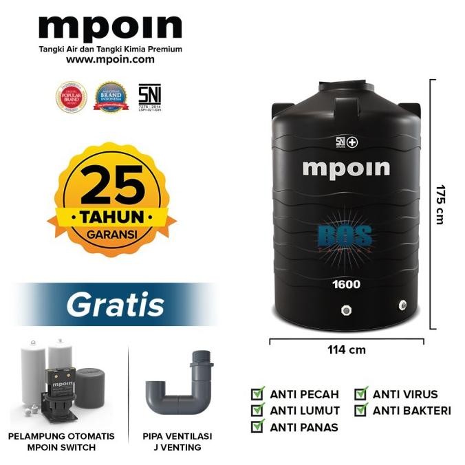 Miliki Tangki Air Mpoin Plus 1600 Liter Wave - Toren Air - Tandon Air