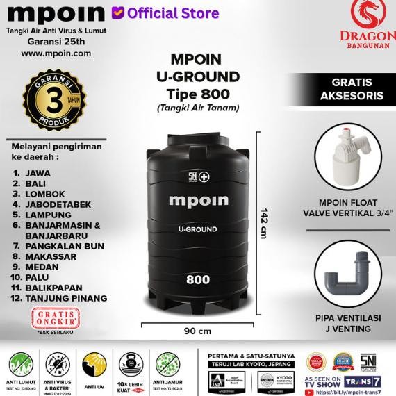 Miliki Toren / Tandon / Tangki Air Tanam Mpoin U-Ground 800 Mpoin Uground 800