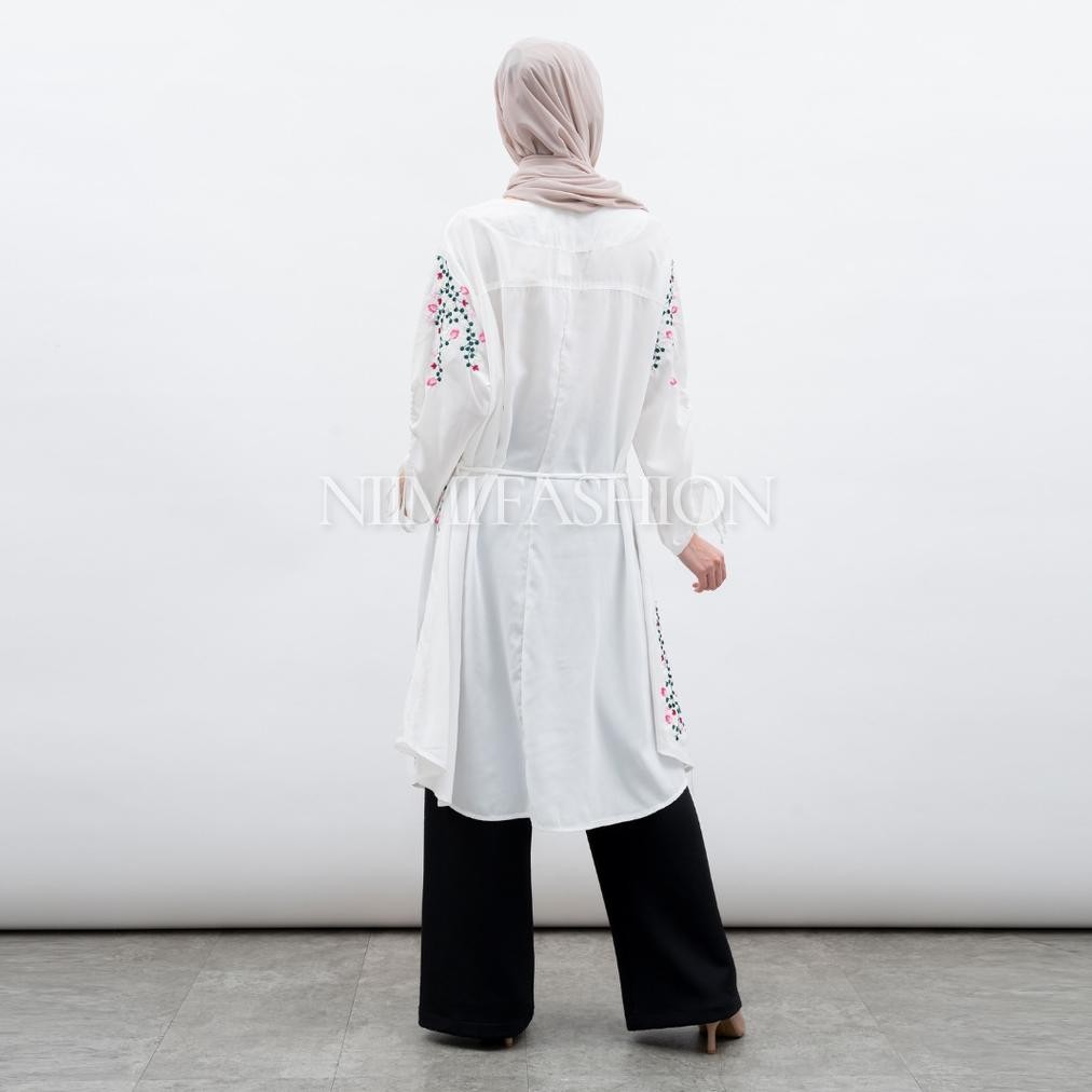 see-97 NIMI - Nadine Blouse Putih Midi Dres Putih Bordir Premium Atasan Long Tunik Putih Jumbo Bordi