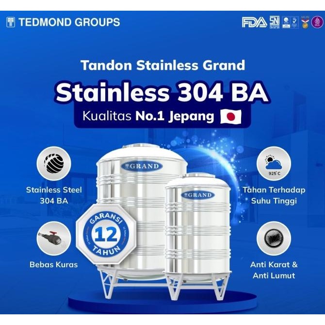 Diskon Tandon Toren Tangki Air Stainless Tsv 5000 (4700 Liter) Tedmond Grand