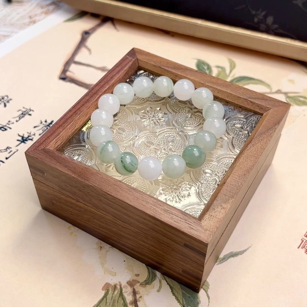 Tianshan Jade Bracelet Jadeite Jade White Jade Round Beads Green Jade Beads Bracelet