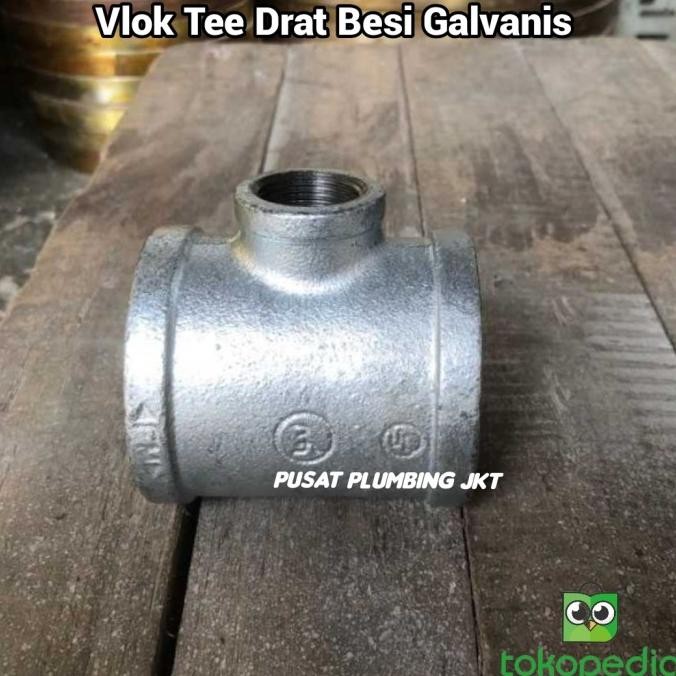 Vlok Tee Drat Besi Galvanis 2" X 1/2" Inch / Tee Drat Galvanis / Tee Drat Besi Galvanis Baru