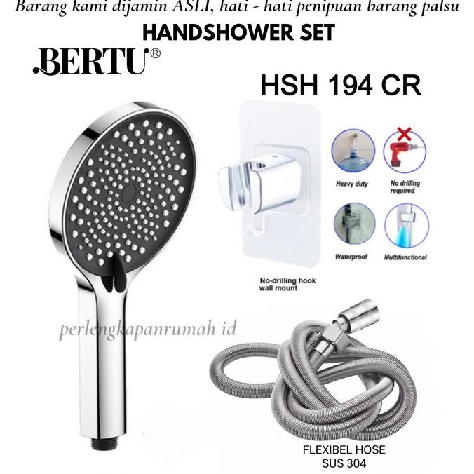 Handshower Set Shower Mandi Paket Hand Shower Plastik Abs Selang Stainless 3 Mode Spray Rain Bertu 1