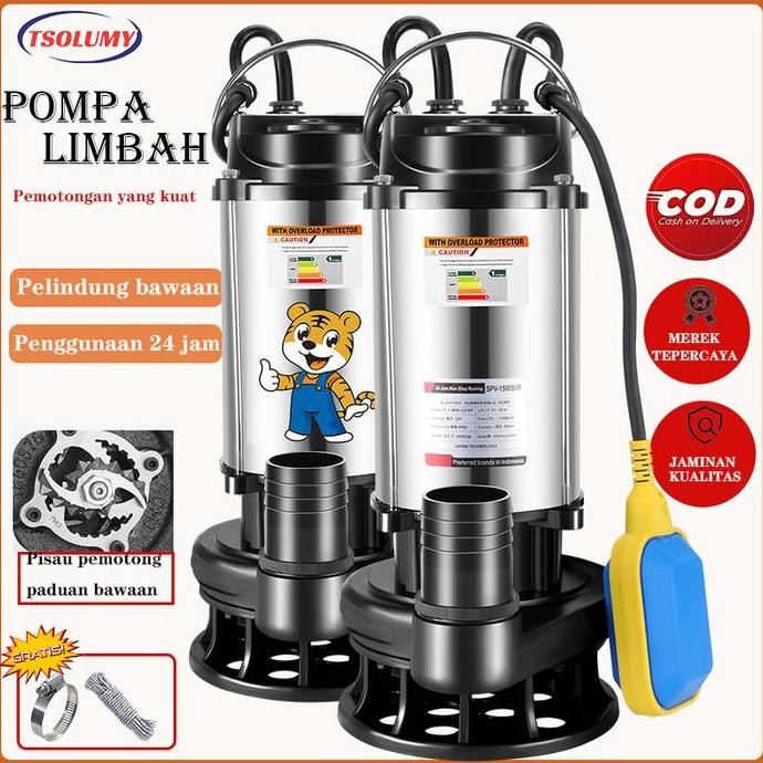 Pompa Celup Air Kotor 370Watt Stainless Steel Pompa Penghisap Air Lumpur Mesin Pompa Air Celup Pemot