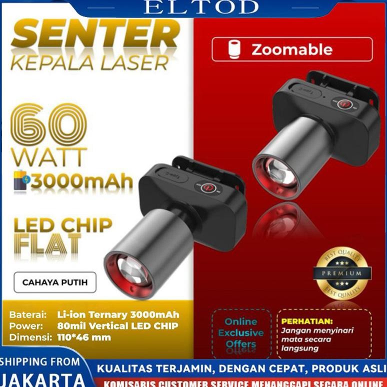AOKI SENTER KEPALA LED ZOOM AK3685A AK3686K 60W CAHAYA SUPER TERANG JARAK JAUH LASER AOKI HEAD LAMP 